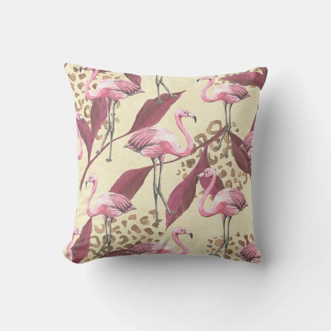 Tropical pink flamingo, leopard pattern. cushion (Front)