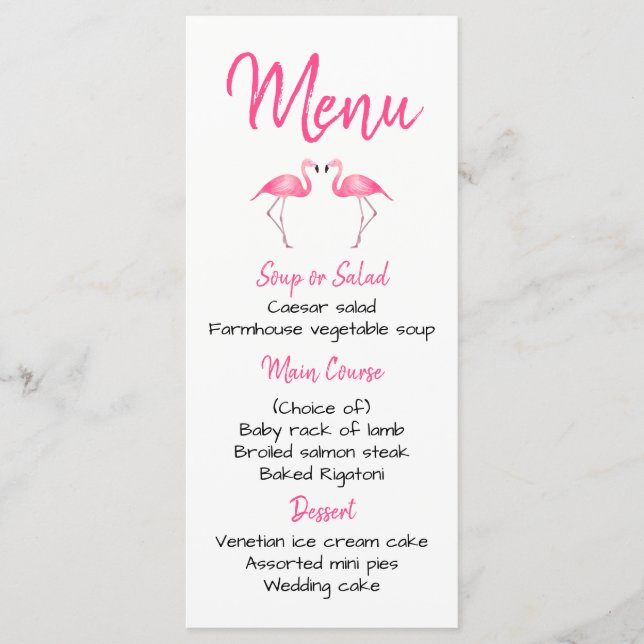 Tropical Pink Flamingo Menu Wedding Bridal Shower (Front)