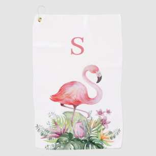 Tropical Pink Flamingo Monogram Golf Towel