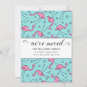 Tropical Pink Flamingo on Aqua Moving Announcement
