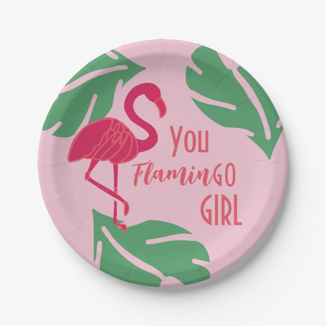 Tropical Pink Flamingo Paper Plate (Front)