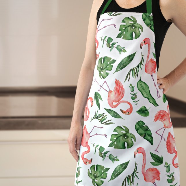 Tropical Pink Flamingo Pattern Kitchen Apron (Creator Uploaded)