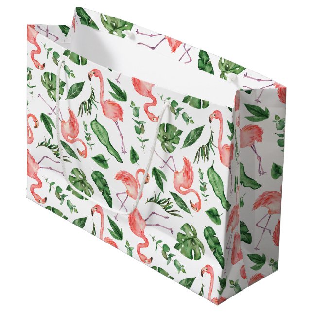 Tropical Pink Flamingo Pattern Large Gift Bag (Front Angled)