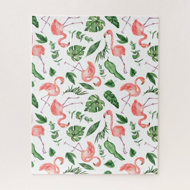Tropical Pink Flamingo Pattern v2 Jigsaw Puzzle (Vertical)