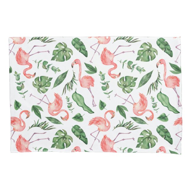 Tropical Pink Flamingo Pattern v2 Pillowcase (Front)