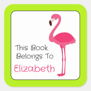Tropical Pink Flamingo Personalised Bookplate Square Sticker
