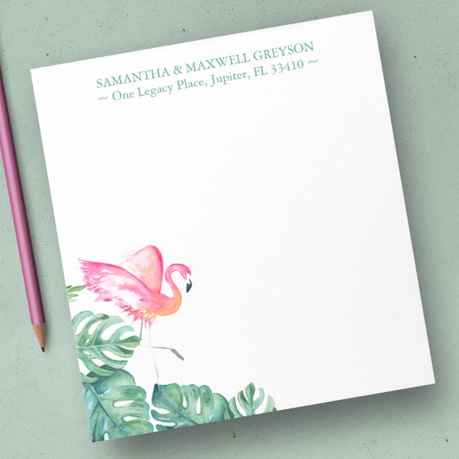 Tropical Pink Flamingo Personalised Stationery Notepad (Tropical Pink Flamingo Personalized Stationery Notepad)