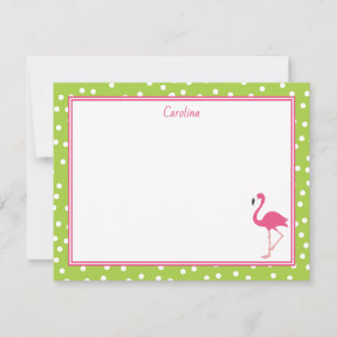 Tropical Pink Flamingo Polka Dots Lime Green Card