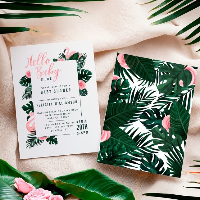 Tropical Pink Flamingo Rose Baby Shower Invitation (Tropical Pink Flamingo Rose Baby Shower Invitation)