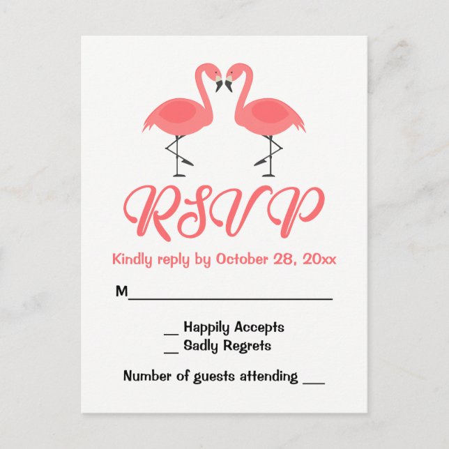 Tropical Pink Flamingo RSVP Wedding Luau Summer Invitation Postcard (Front)