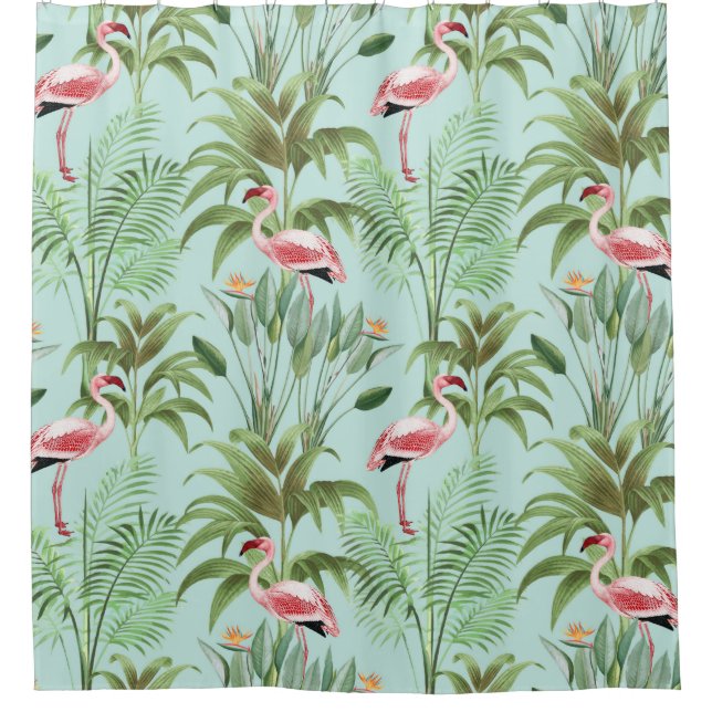 Tropical Pink Flamingo Shower Curtain (Front)