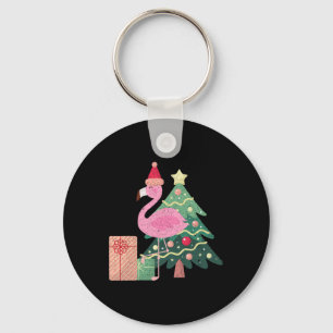 Tropical Pink Flamingo Summer Vacation Christmas I Key Ring