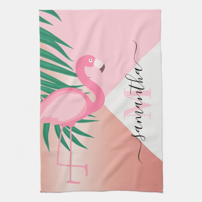 Tropical Pink Flamingo Tea Towel (Vertical)