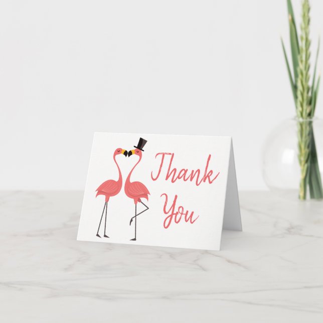 Tropical Pink Flamingo Thank You - Wedding Love Card (Front)