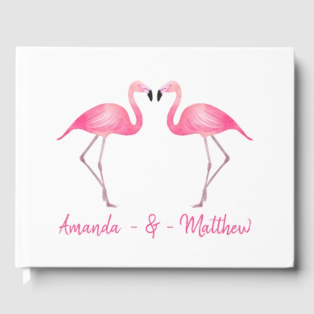 Tropical Pink Flamingo Wedding Bridal Shower Party Guest Book (Front)