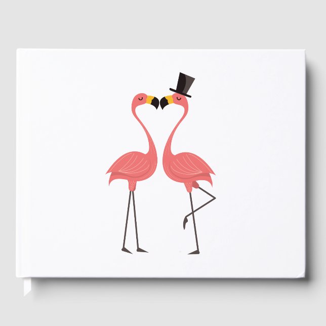 Tropical Pink Flamingo Wedding Bridal Shower Party Guest Book (Front)
