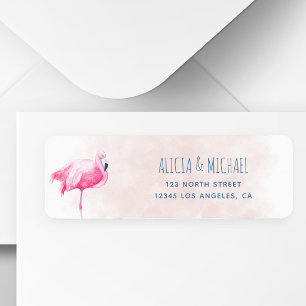 Tropical pink flamingo wedding return address