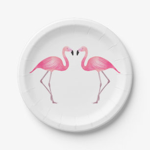 Tropical Pink Flamingo  Wedding Summer Beach Paper Plate