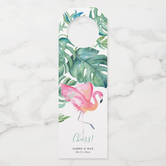 Tropical Pink Flamingo Wine Gifts Bottle Tag (Front)