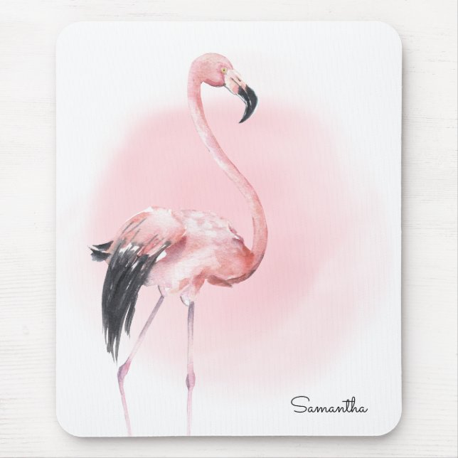 Tropical Pink Flamingo with Name Mouse Mat (Front)