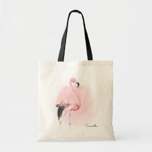 Tropical Pink Flamingo with Name Tote Bag