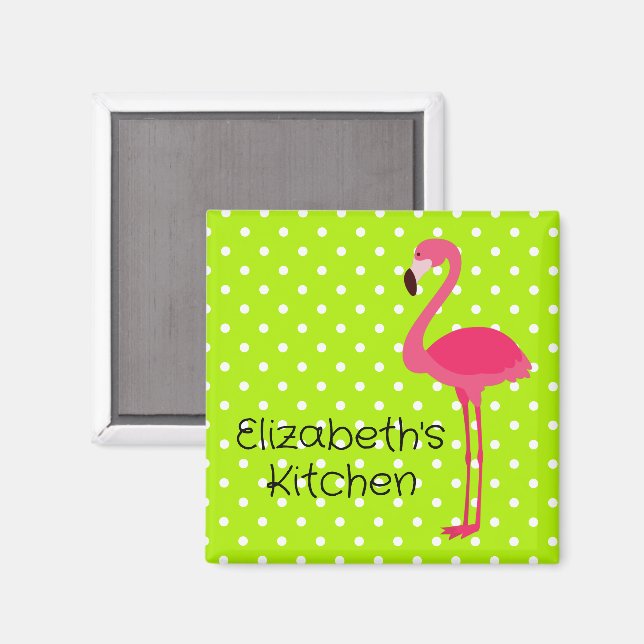 Tropical Pink Flamingo With Polka Dots Magnet (Front/Back)