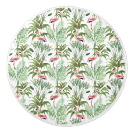 Tropical Pink Flamingos Ceramic Knob