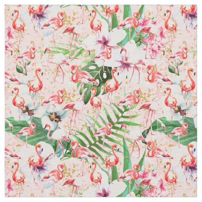 Tropical Pink Flamingos Fabric (Close Up)