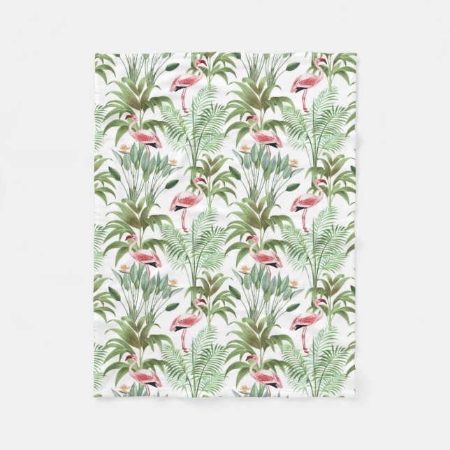 Tropical Pink Flamingos Fleece Blanket (Front)