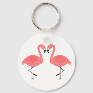 Tropical Pink Flamingos - Hawaiian, Luau Pink Love Key Ring