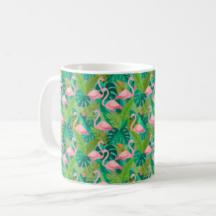 Tropical Pink Flamingos Jungle Foliage Coffee Mug