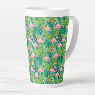 Tropical Pink Flamingos Jungle Foliage Latte Mug