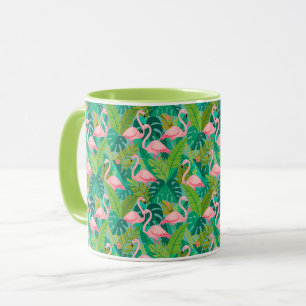 Tropical Pink Flamingos Jungle Foliage Mug