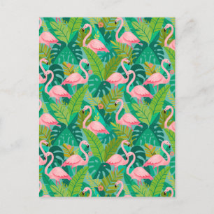 Tropical Pink Flamingos Jungle Foliage Postcard