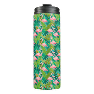 Tropical Pink Flamingos Jungle Foliage Thermal Tumbler