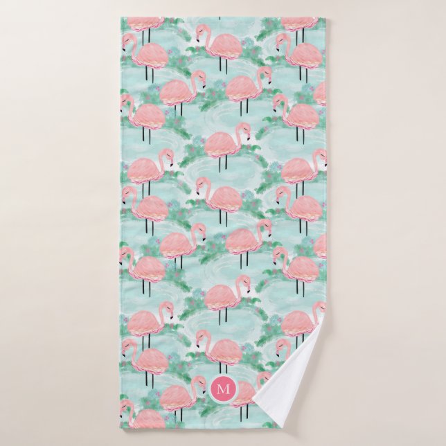 Tropical Pink Flamingos Lagoon Personalised Bath Towel (Bath Towel)
