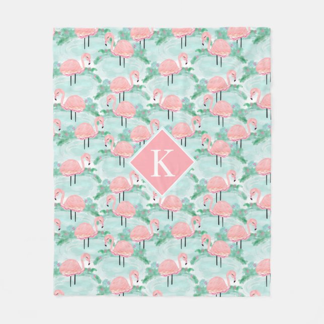 Tropical Pink Flamingos Lagoon Personalised Fleece Blanket (Front)