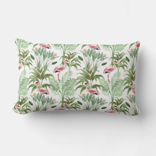 Tropical Pink Flamingos Lumbar Cushion (Front)