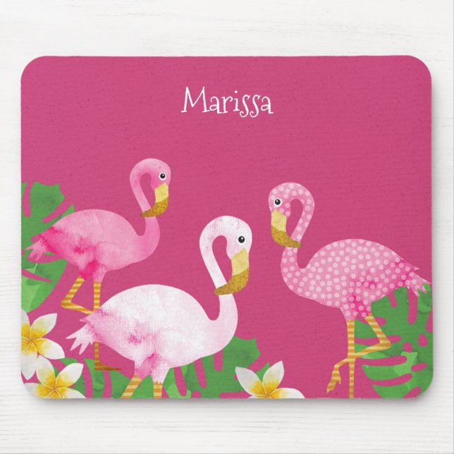 Tropical Pink Flamingos on Pink Mouse Mat (Front)