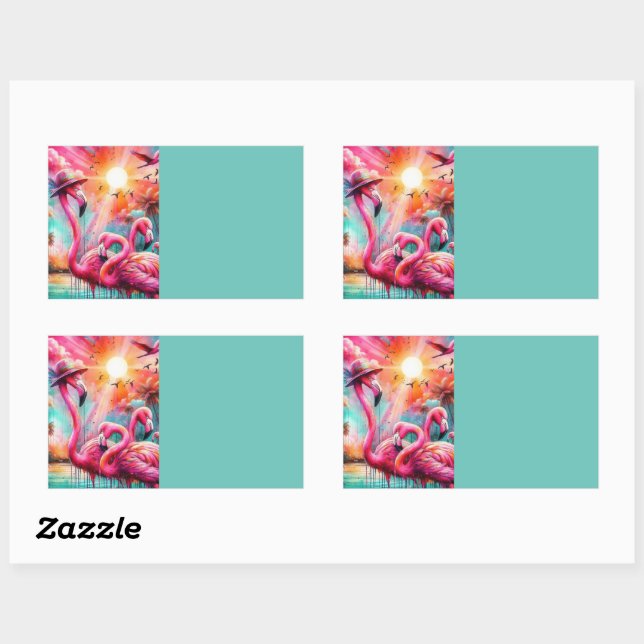 Tropical Pink Flamingos Palm Trees Organisation Rectangular Sticker (Sheet)