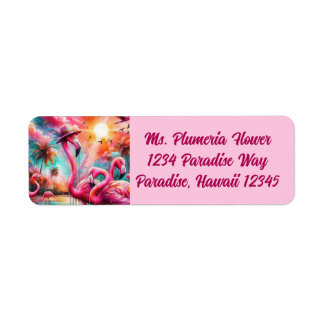 Tropical Pink Flamingos Palm Trees Return Address