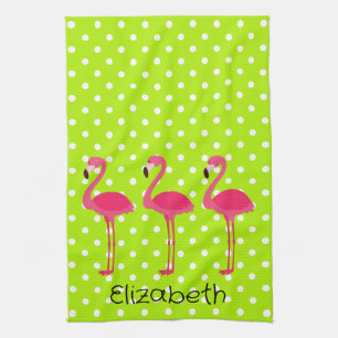 Tropical Pink Flamingos Personalised Kitchen Towel