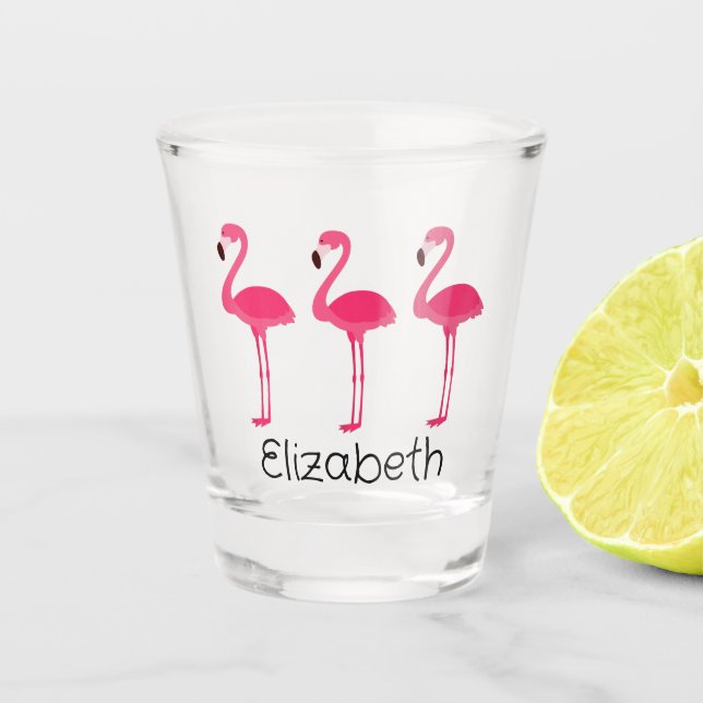 Tropical Pink Flamingos Personalised Shot Glass (Front)