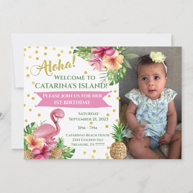 Tropical Pink Flamingos Photo Birthday Invitation (Front)
