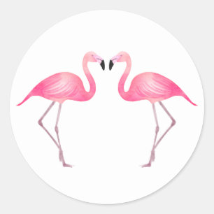 Tropical Pink Flamingos Summer Wedding Beach Classic Round Sticker