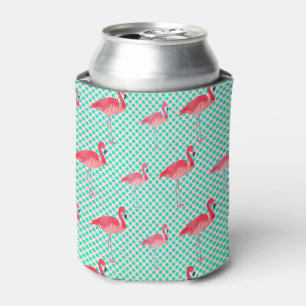 Tropical Pink Flamingos with Mint Polka Dots Can Cooler