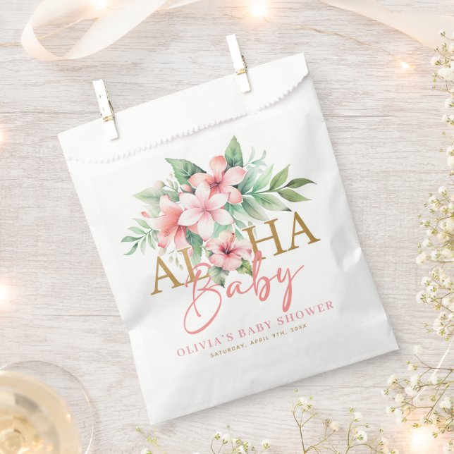 Tropical Pink Floral Aloha Baby Shower Favour Bags (Clipped)