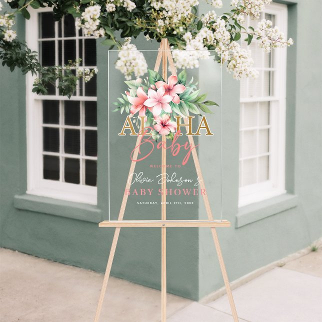 Tropical Pink Floral Aloha Baby Shower Welcome Acrylic Sign (Tropical Pink Floral Aloha Baby Shower Welcome Acrylic Sign)