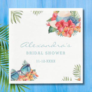 Tropical Pink Floral Beach Bridal Shower Napkin