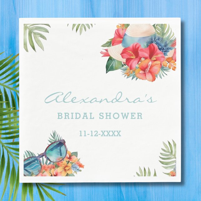 Tropical Pink Floral Beach Bridal Shower Napkin (Creator Uploaded)